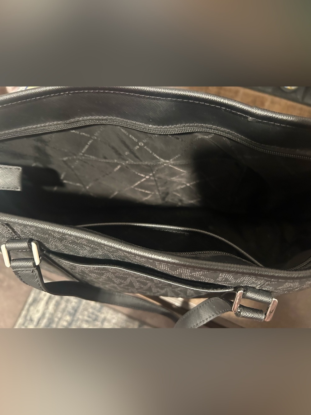 Michael Kors Black MK Monogram Tote with Silver Logo - Picture 9 of 13
